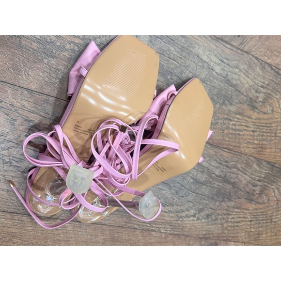 Fashion Nova Keisha Pink Lace Up Bow Sandals Clear Stiletto Heel Square Toe 11 - Picture 7 of 7